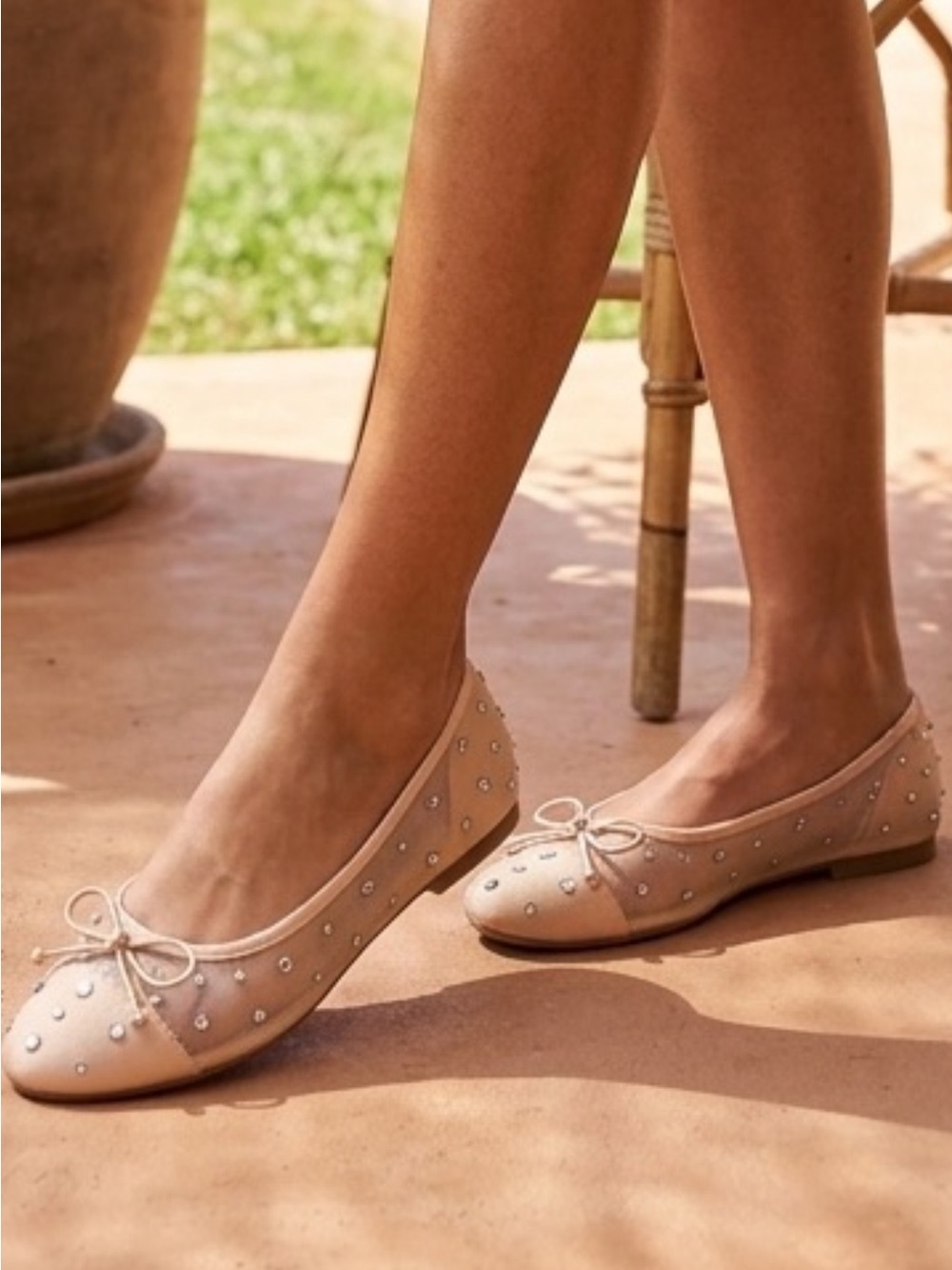 NWT Sparkling Mesh Rhinestone Ballet Flats • Blush Pink Bow Detail